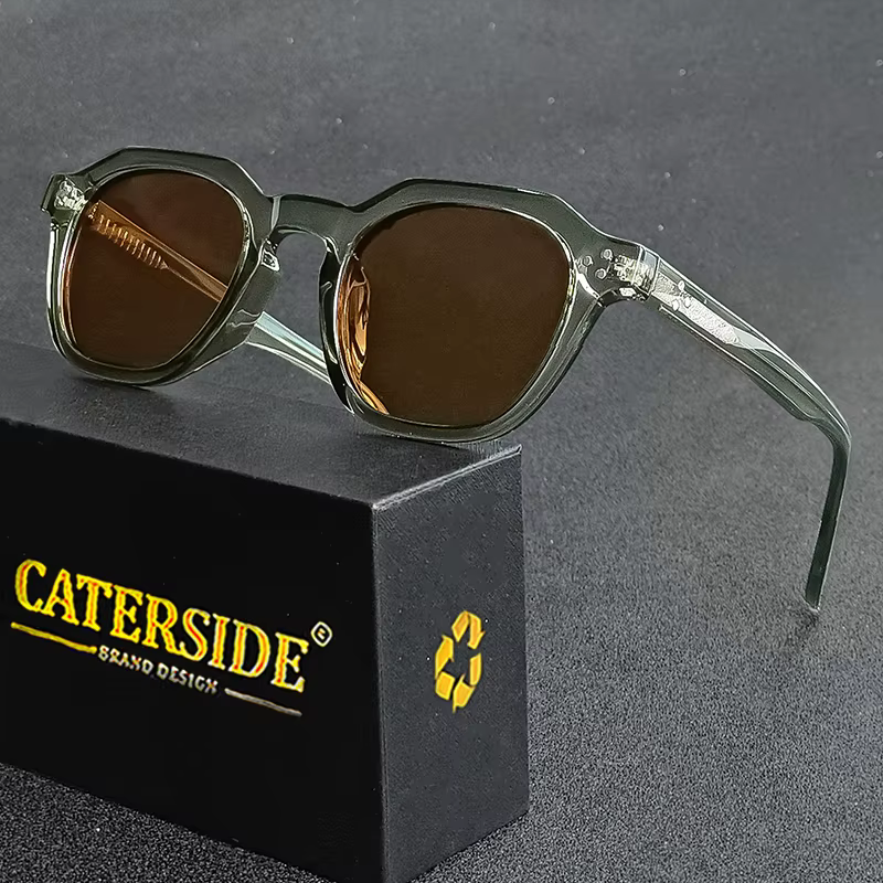 CATERSIDE Retro Polarized Sunglasses Men Acetate Temple / TR Frame Polygon Women Sun Glasses High Quality Travel UV400 Eyewear