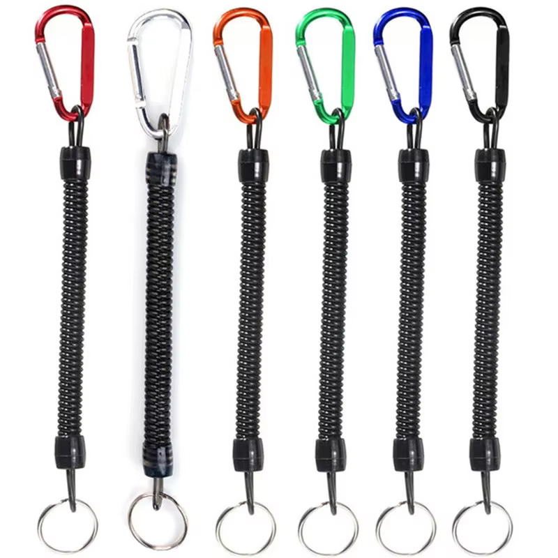 1Pcs Fishing Lanyard Spring Rope Fishing Trackle Fishing Rope with Camping Carabiner Secure Locker  7 Colors 2024 Fish Tools