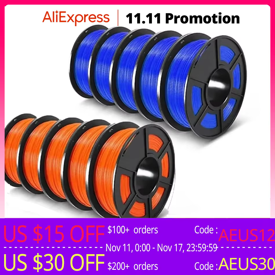 SUNLU PETG 1KG 3D Filament 1.75MM No Bubble 10 Rolls No Bubble Eco-Friendly No Knots Good Toughness Excellent Acid Alkali