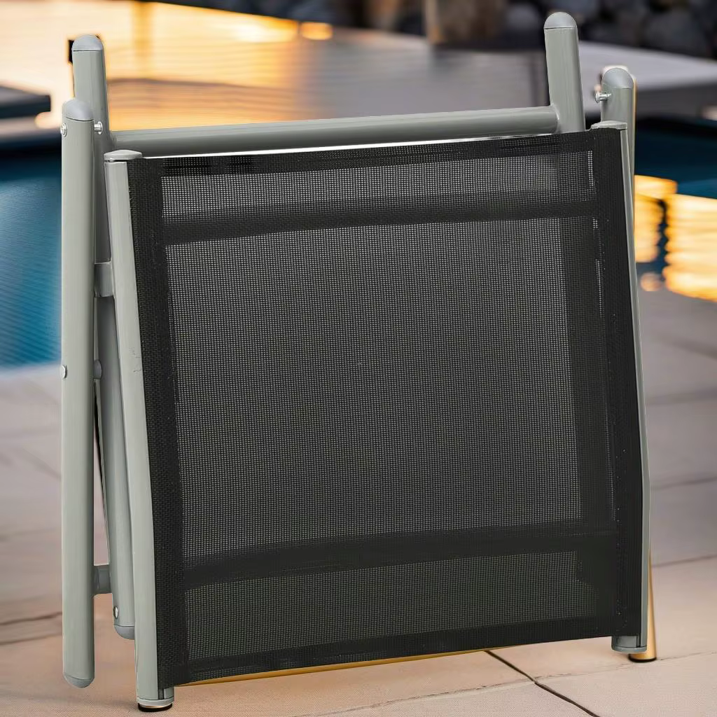 Folding Footrest Black and Silver Textilene and Aluminium