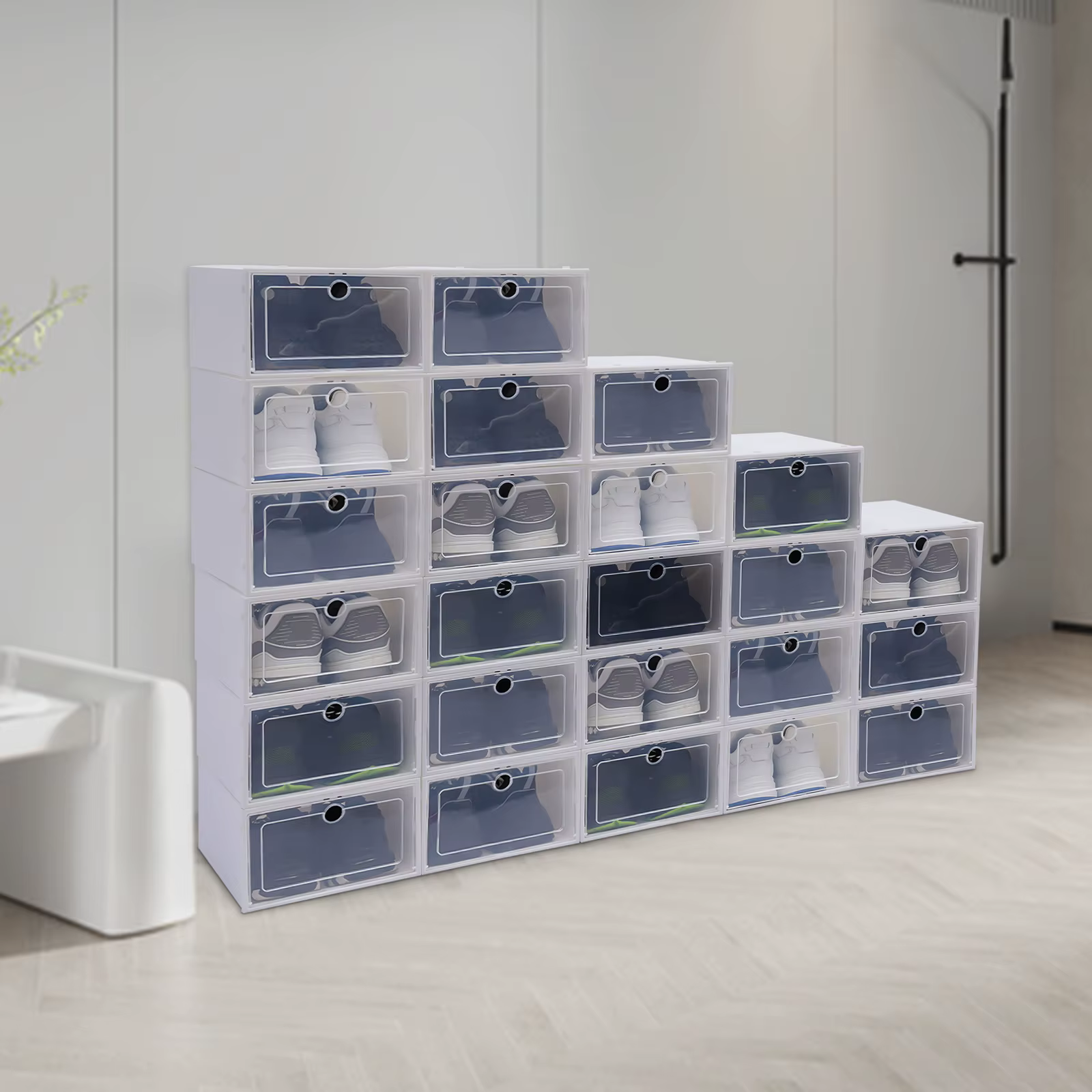 24Pcs Foldable Shoe Box Set Clear Plastic Shoe Rack ABS Shoe Storage Boxes For Home Organizer Stackable Shoe Boxes