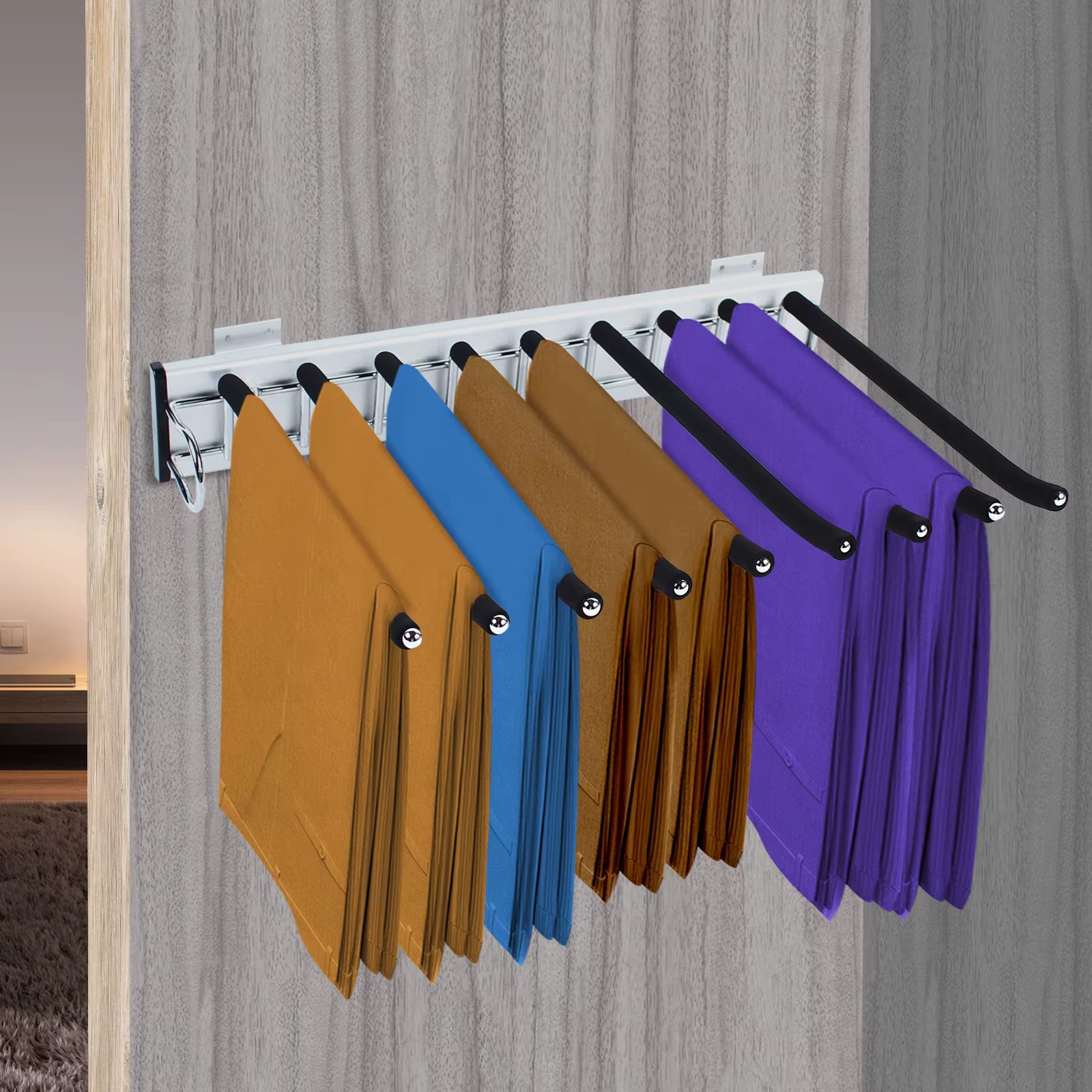 Stainless Steel Trouser Hanger Clothes Rail Extendable Non-Slip Trousers Hanger 9 Bars for Wardrobe Trouser Space Saving (Left)