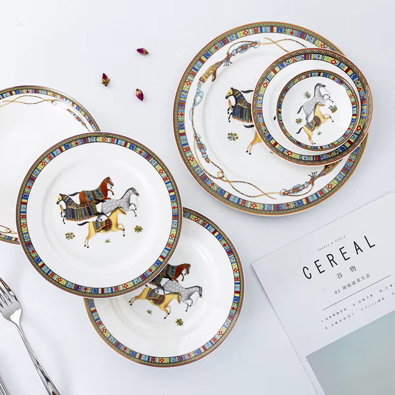 Mongolian Style Horse Plate Ceramic Horse Dinner Plates No Box No Logo