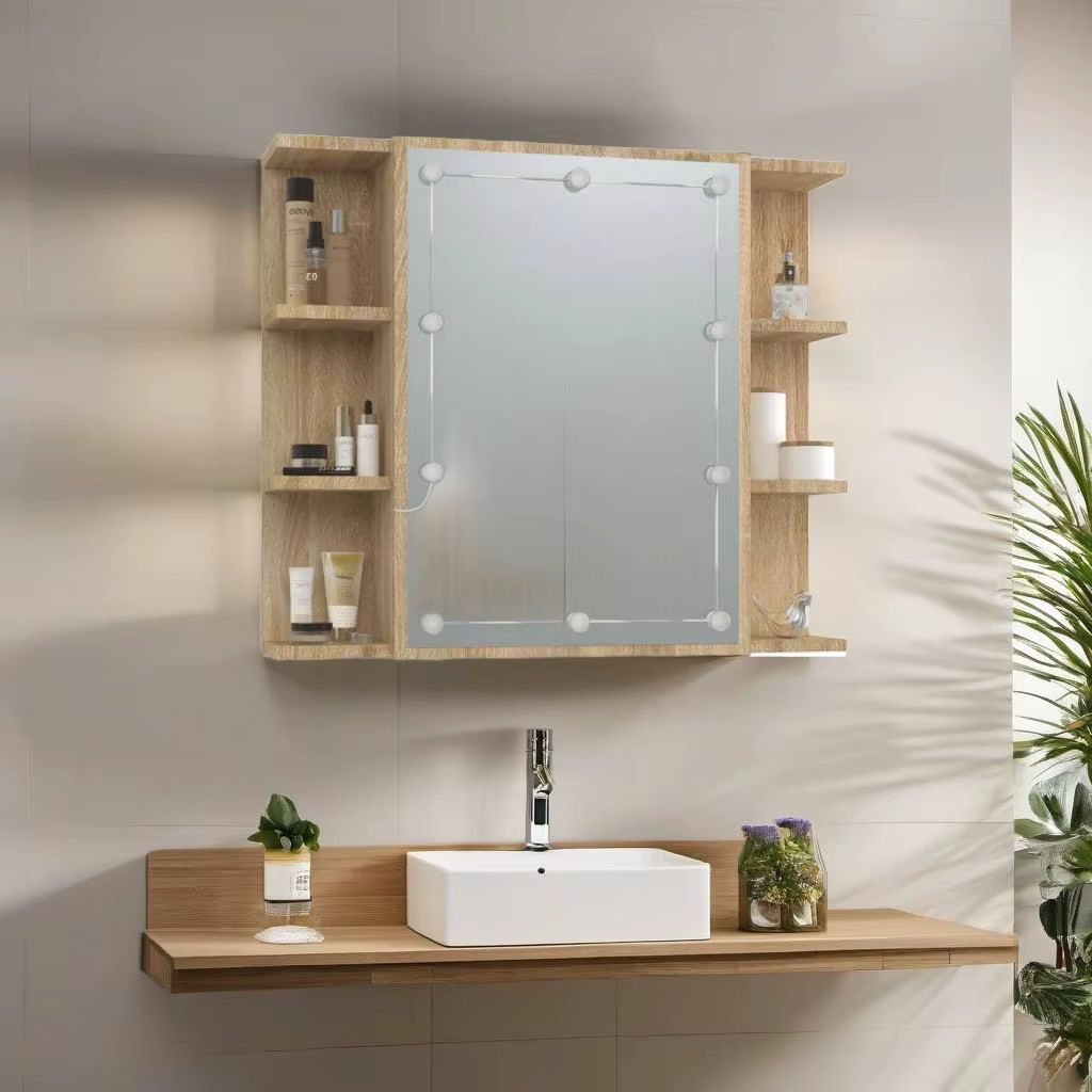 LED Mirror Cabinet in Sonoma Oak - 70x16.5x60 cm, Stylish Storage Solution for Modern Bathrooms
