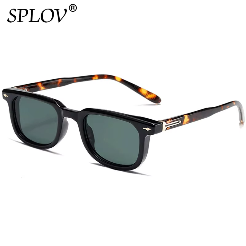 Luxury Vintage Square Men Sunglasses Rivets Driving Shades Fashion Gradient Leopard Eyewear Blue Green Trendy Sun Glasses UV400