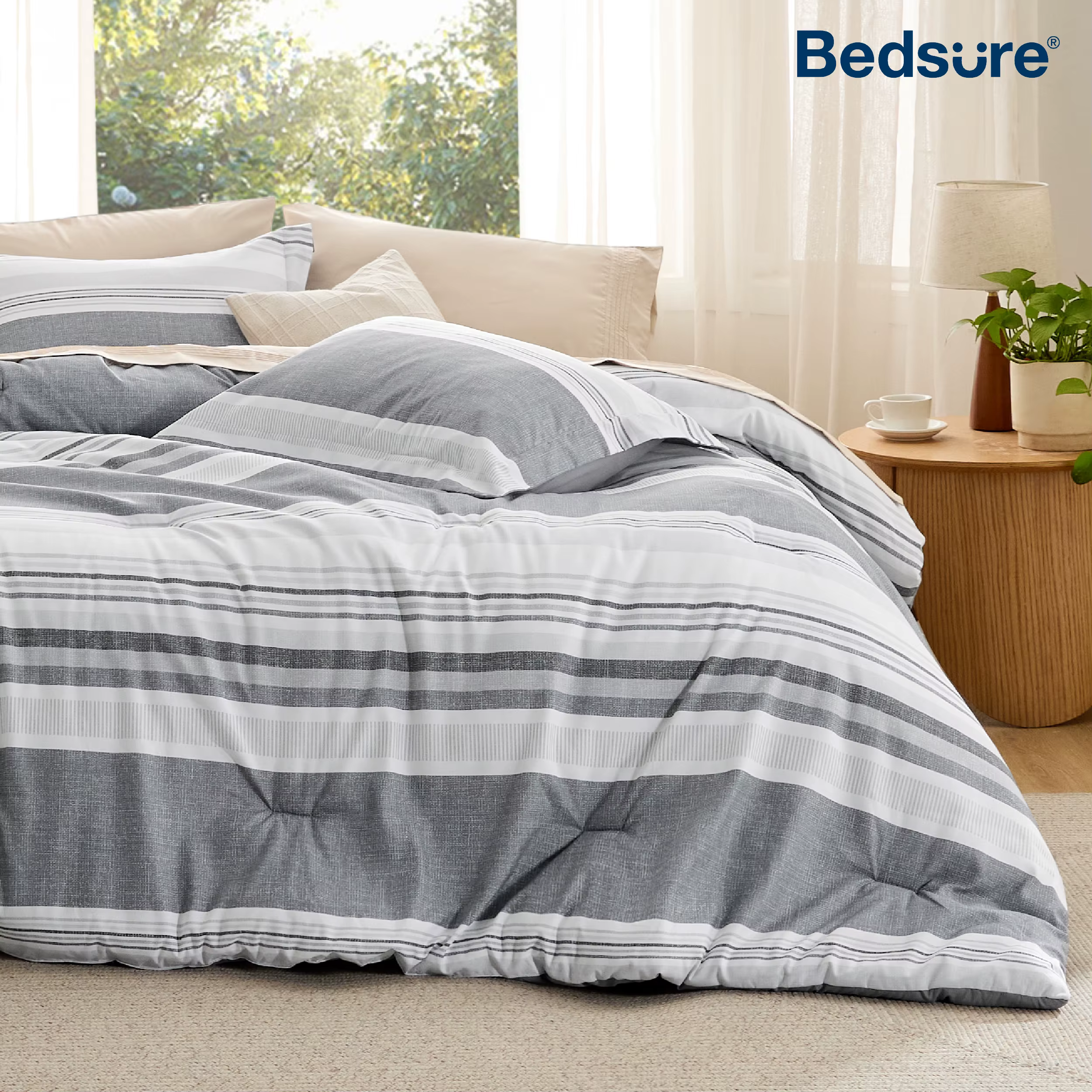 Bedsure Striped Comforter Set - Bedding Comforter Set, Lightweight Comforter Set for All Season, Twin, Twin XL, Queen, King