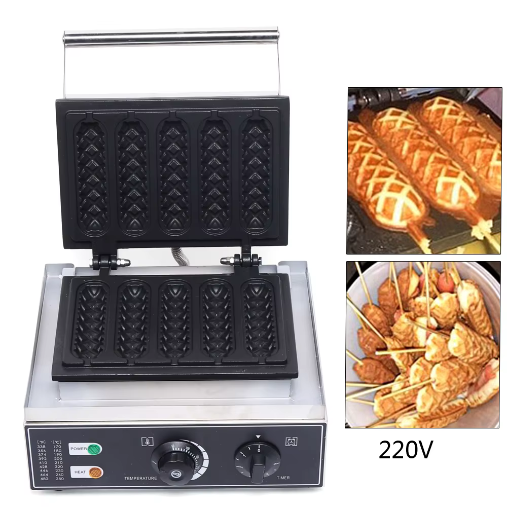 Commercial Nonstick Electric French Hot Dog on A Stick Waffle Maker Iron Machine