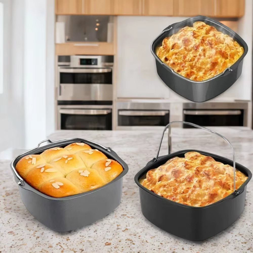 Non-stick Durable Cake Baking Tray Basket for Airfryer - Baking Dish Pan Air Fryer Accessories with Removable Handle - Versatile