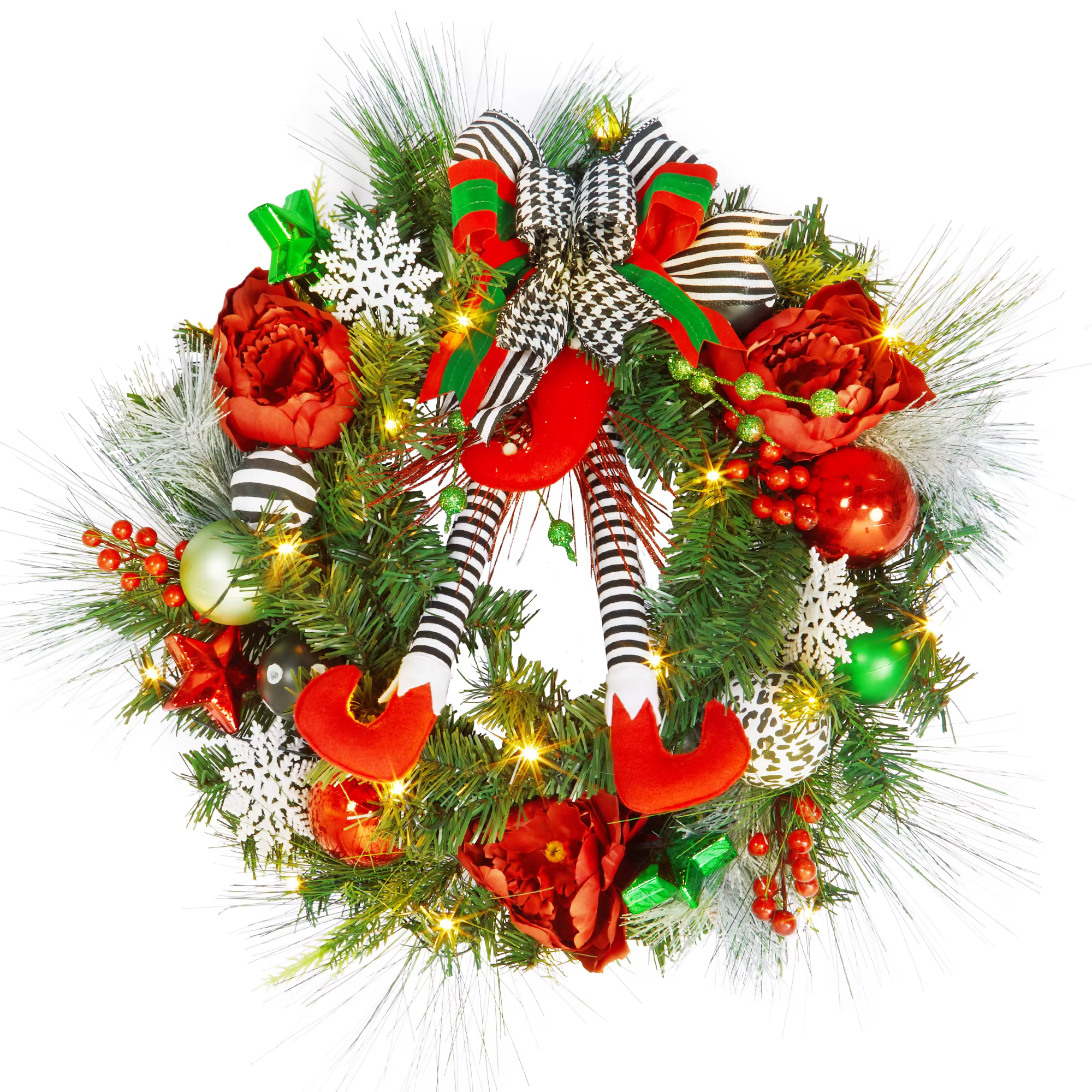24 Inch Pre-lit Christmas Wreath for Front Door, Battery Operated Xmas Wreath with 20 LED Lights,for Christmas Holiday Decor