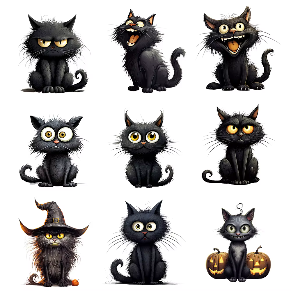 15cm Kid Halloween Black Cat Iron On Heat Transfer Sticker For Clothes DTF Pinted Vinyl Thermal Appliques Washable T-Shirt Decal