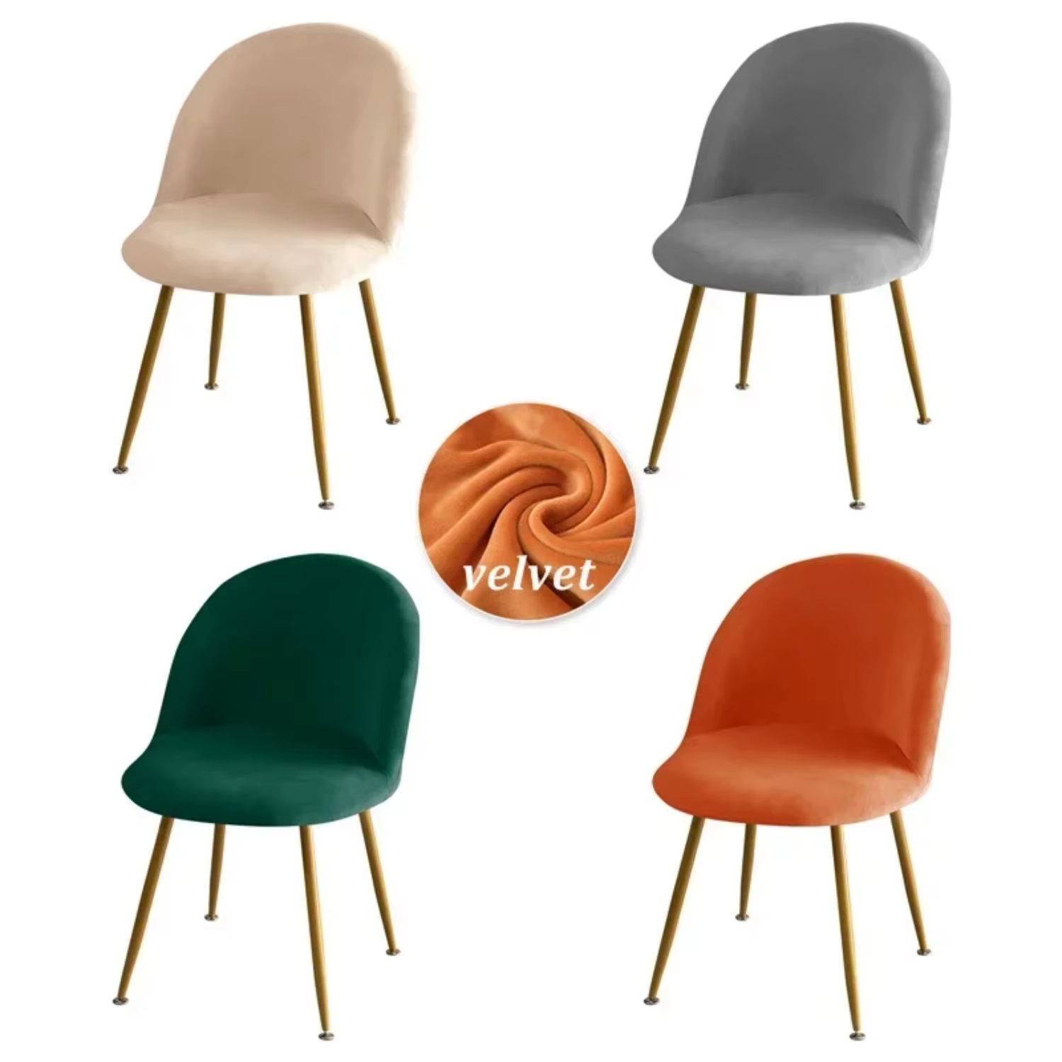 Elegant Velvet Makeup Chair Cover with Duckbill Design - Round Bottom Stool Slipcover for Low Back Dinning Chair - High Elastici