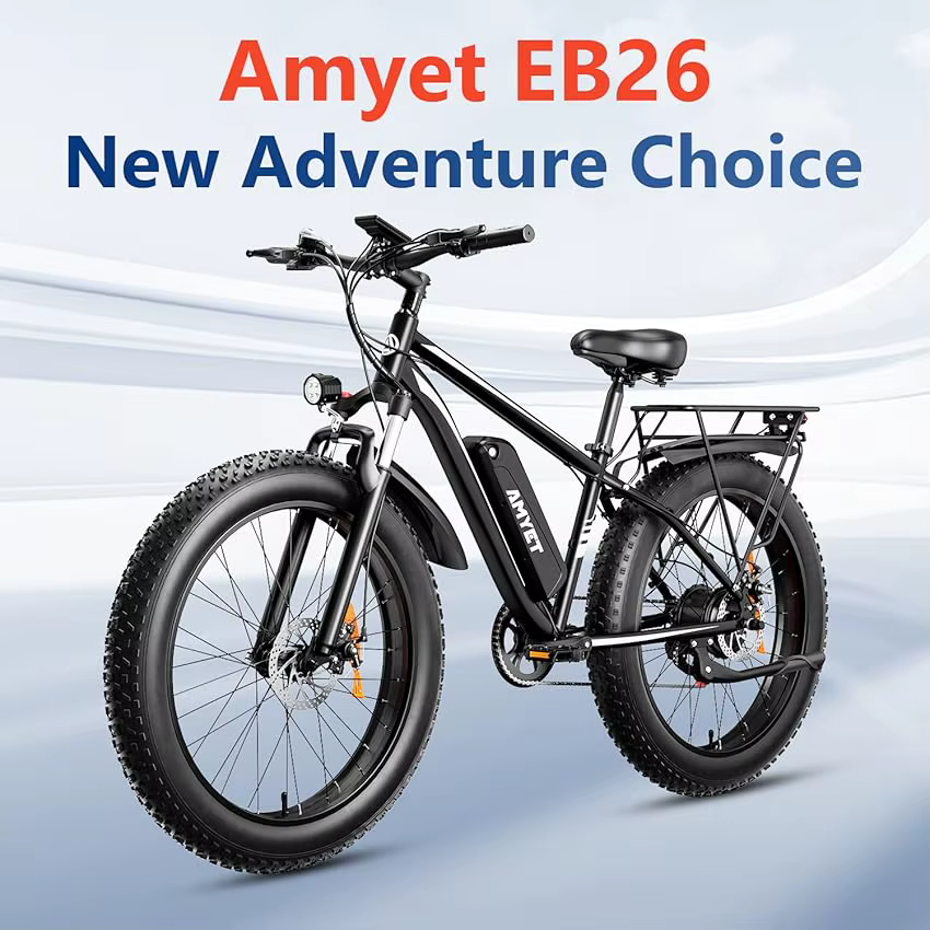 AMYET EB26 Electric Bike for Adults 1000W Electric Bicycle 48V 15AH E Bike 26" Fat Tire Mountain 31mph Dual Shock Absorber Ebike