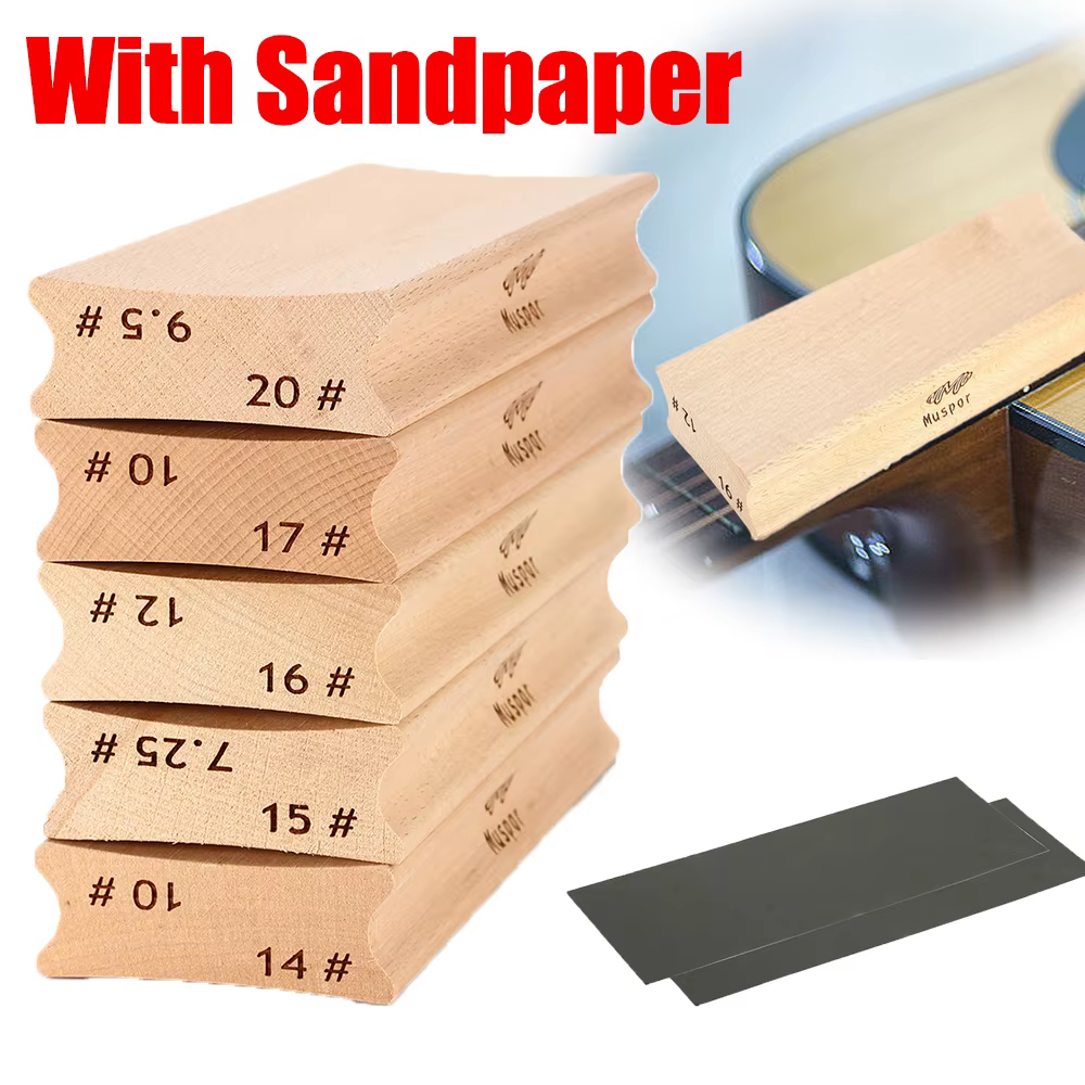 Wooden Radius Sanding Block Guitar Bass Fret Leveling Fingerboard Luthier Radius Sanding Block With Sandpaper Leveling Tool