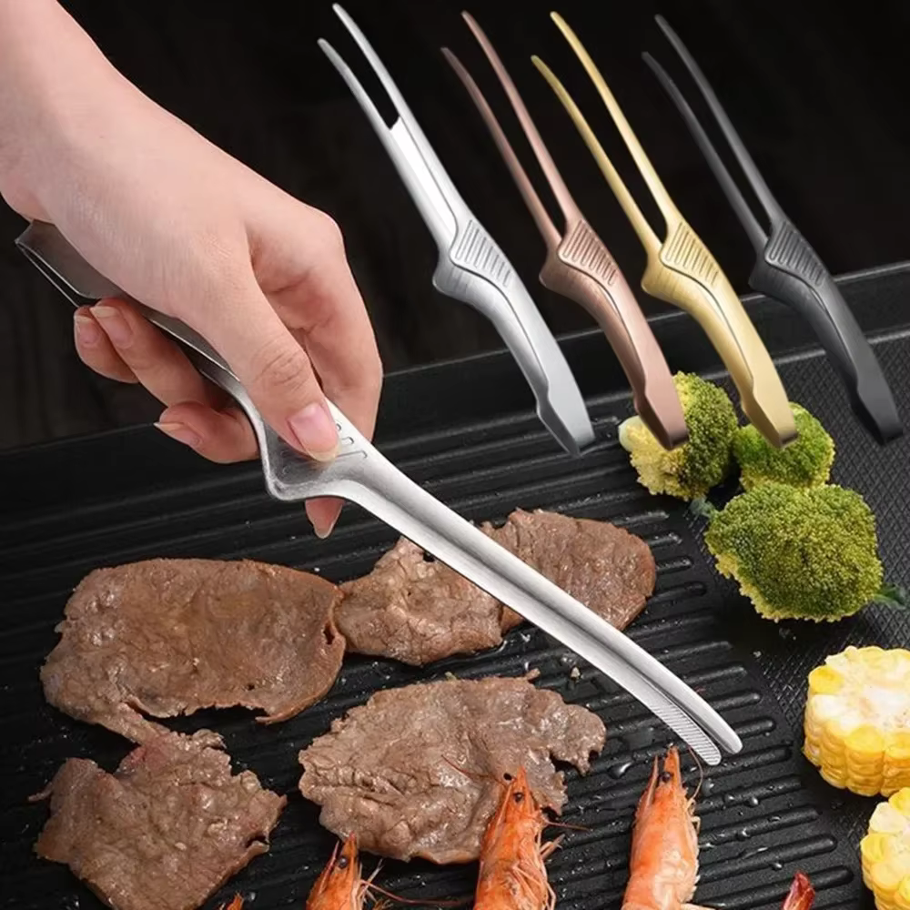 Stainless Steel Kitchen Food Meat Clip Non-slip Non-Stick Steak BBQ Food Tongs Barbecue Clip Clamp Cooking Tool for Grill Baking