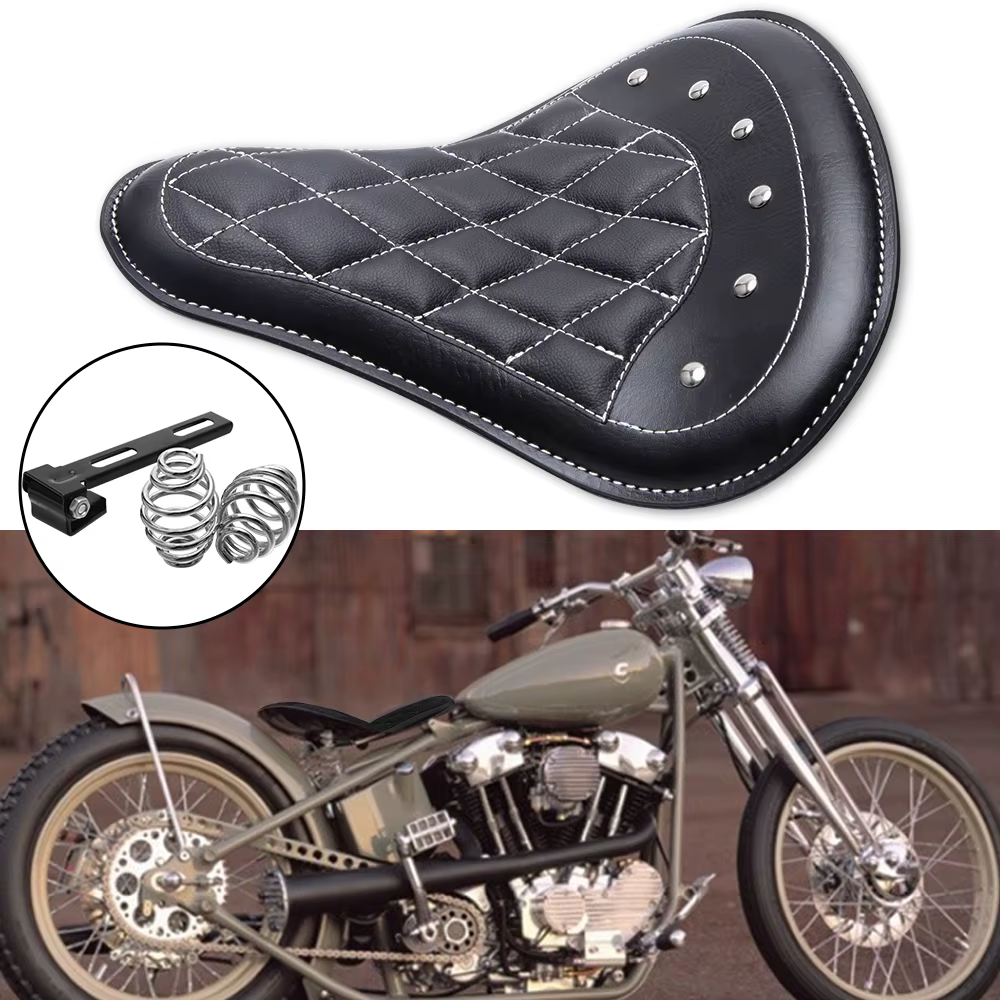 1 SET Motorcycle Retro Leather Solo Seat+3" Spring Bracket for Harley Custom Chopper Sportster Bobber Honda Yamaha Kawasaki
