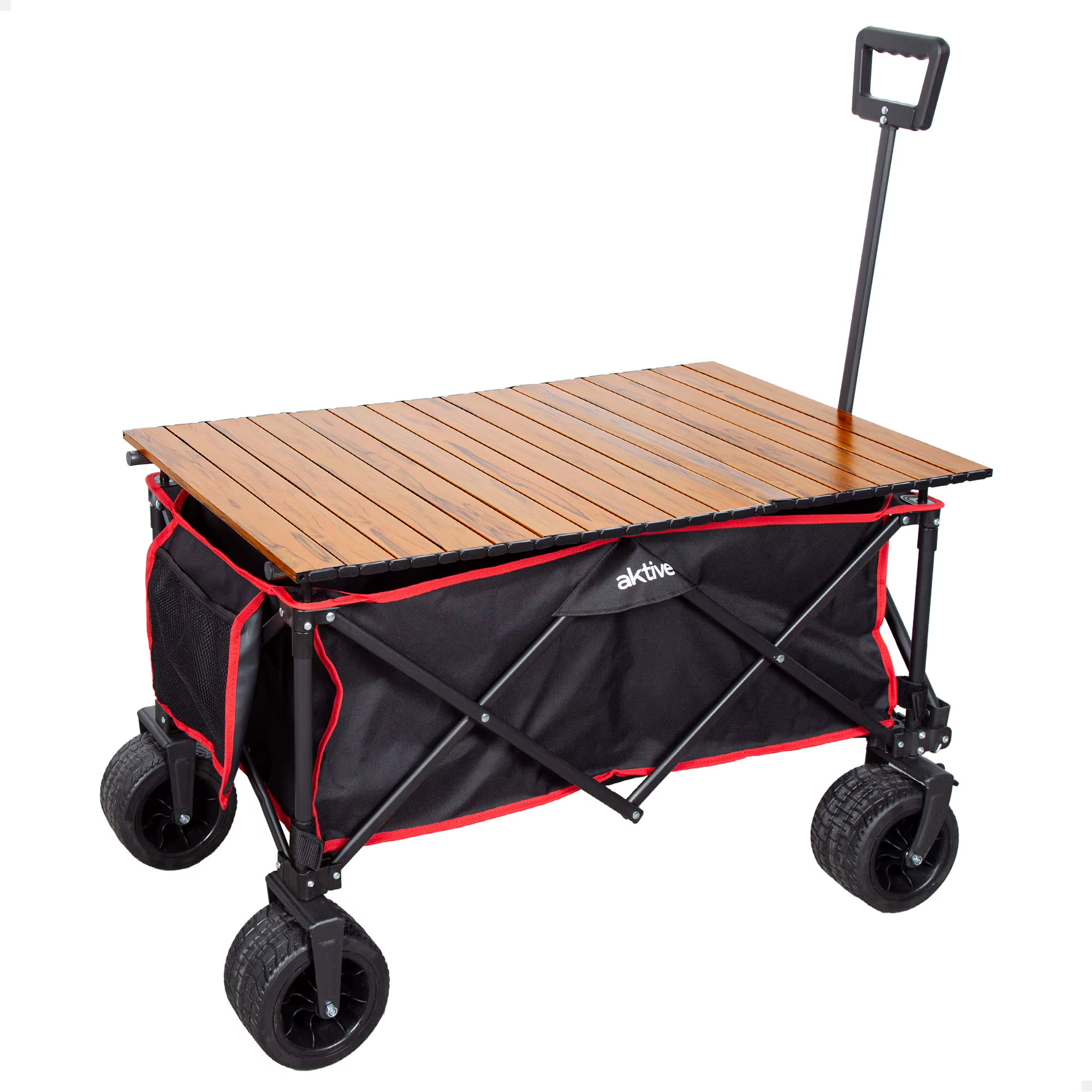 Aktive folding beach cart with detachable table, transport cart, wheels 360 ° brakes, multi-angle handle, 1 pocket, Max. 100 kg Loading, Spacious and Versatile, Steel and Polyester, Foldable Design, Includes Case