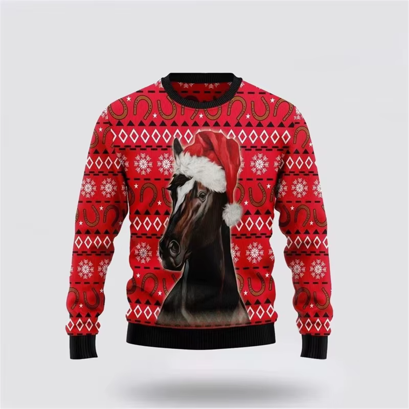 Fashion Men's Autumn Casual Sweatshirt Horses Pattern 3D Print Ugly Christmas Sweater Neutral Casual Men Clothes Dropshipping