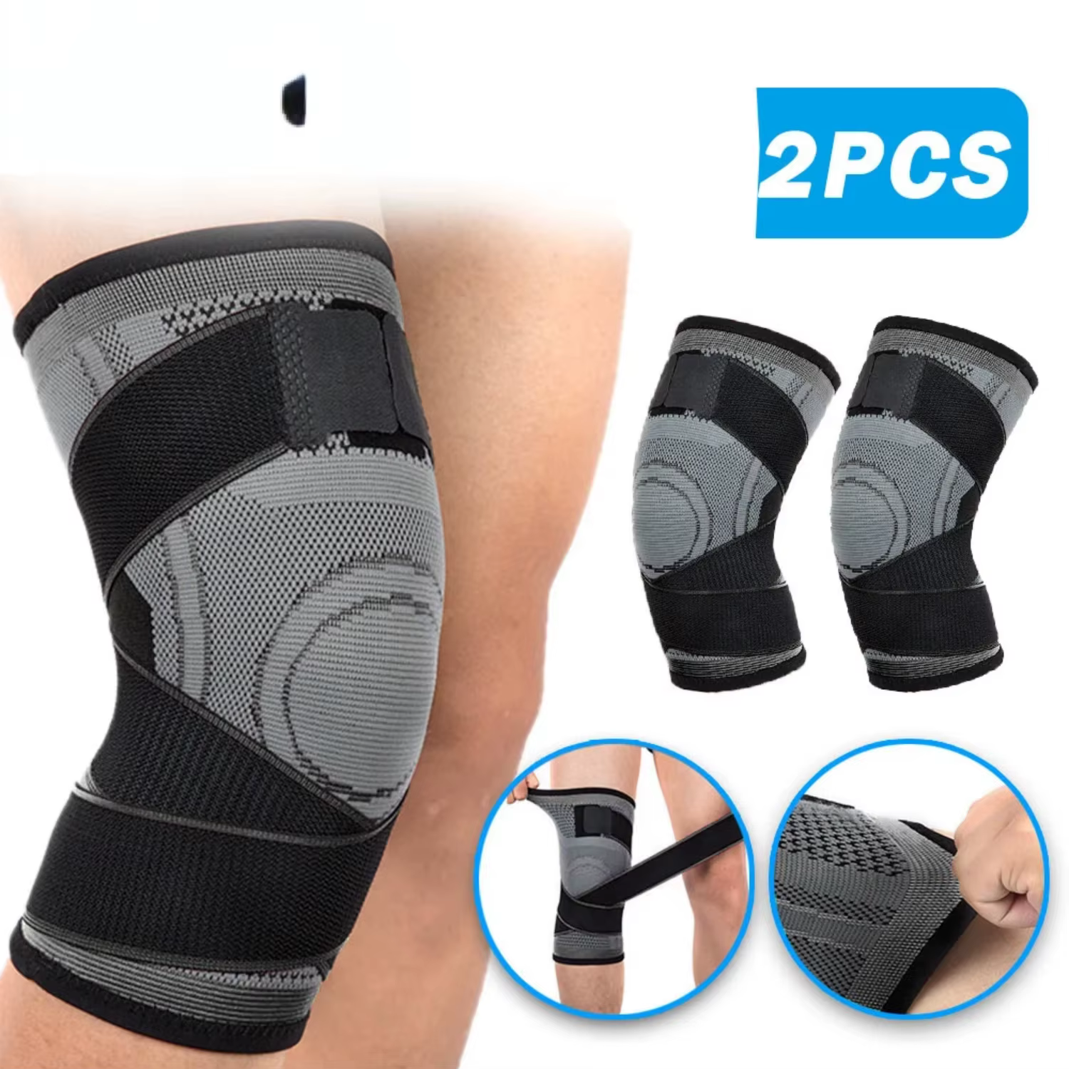 2PCS Knee Pads Sports Pressurized Elastic Kneepad Support Fitness Basketball Volleyball Brace Medical Arthritis Joints Protector