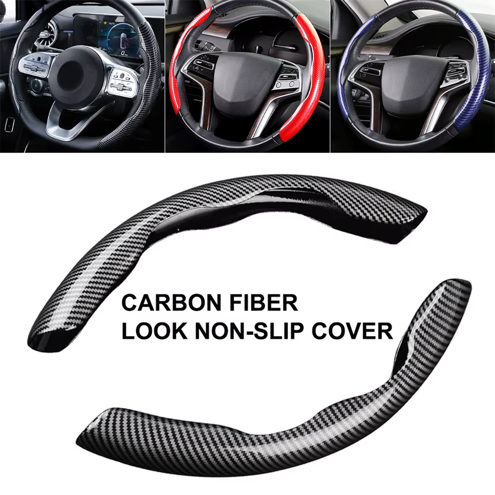 1pair Carbon Fiber Car Steering Wheel Cover Left+Right Non-Slip Steering Cover Protector Anti Dust Washable Interior Accessories