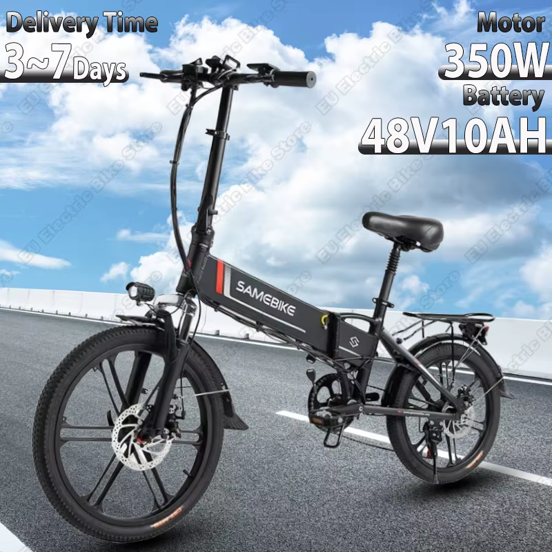 SAMEBKE Electric Bicycle 350W Brushless Motor 48V10AH Lithium Battery Aluminum Alloy Electric Bike 20-inch Tire Folding E-bike