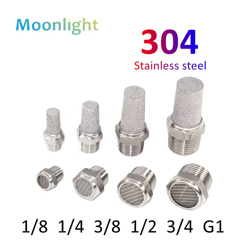 304 Stainless Steel Muffler with Flat End and Pointed End BSL Series G1/8 G1/4 G3/8 1/2" Pneumatic Air Silencer Exhaust Muffler