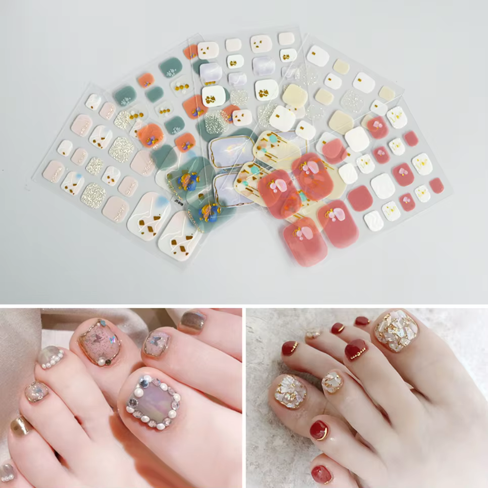 1Pcs New Toe Nail Stickers 3d Laser Stamped Gold Diamond Nail Stickers Summer Fresh Toenails Waterproof Stickers Nail Decals