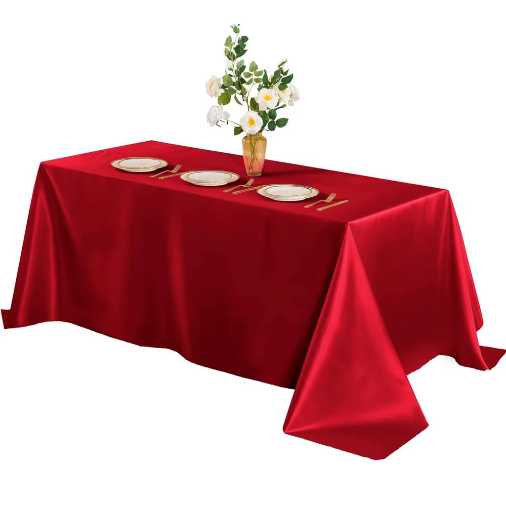 Red Rectangle Satin Tablecloth, Wedding Table Cloth, for Christmas, Baby Shower, Birthday Events, Banquet Decor, Home Dining