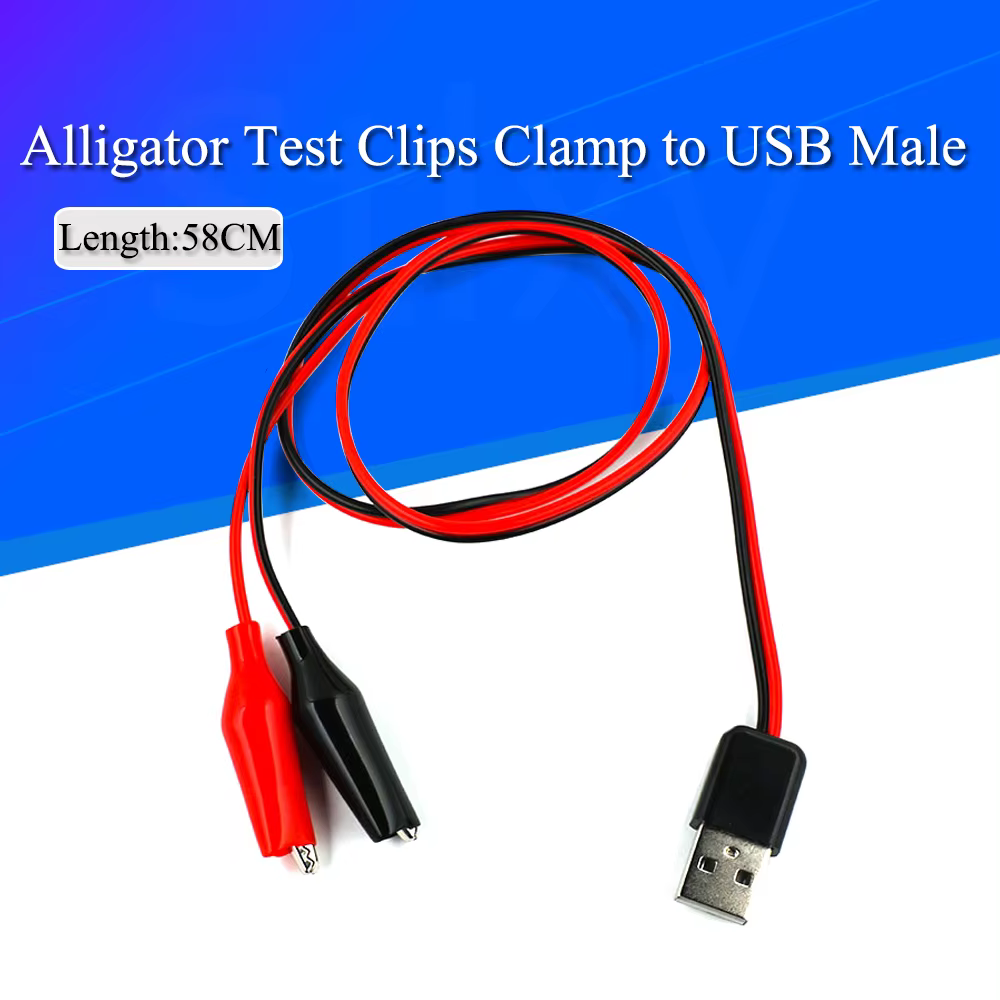 Alligator Test Clips Clamp to USB Male / USB Female Connector Power Supply Adapter Wire 58cm Cable Red and Black