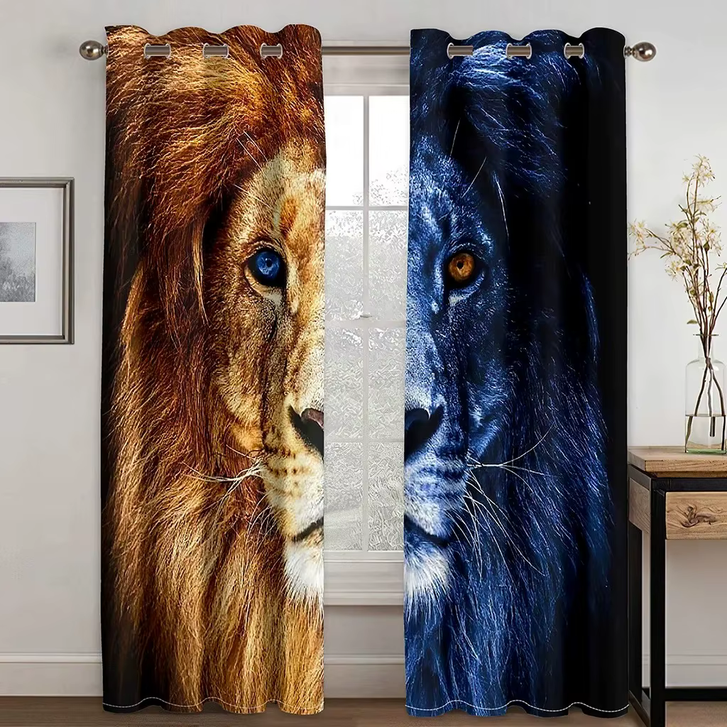 3D Digital Print Cheap Custom Animal Lion Tiger Giraffe Two Thin Window Curtains Suitble for Living Room Bedroom Coffee Decor