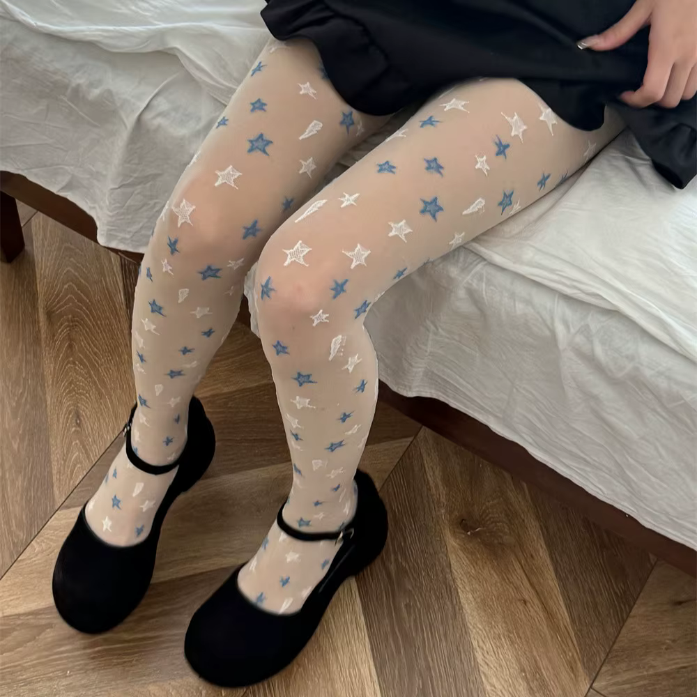 Unique Design Star Jacquard Silk Socks Sweet Girl Cartoon Star Pantyhose Summer Anti Hook Breathable Kawaii Thin Women's Tights