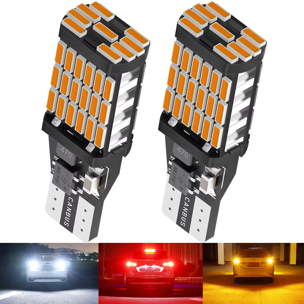 2pcs T15 4014 45chips W16W LED Backup Light Reserve Lamp Canbus Bulbs NO Error High Power LED Canbus W16W red amber Yellow