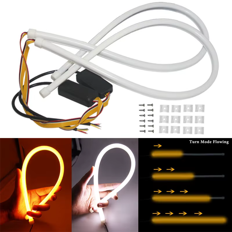 DRL LED Car Daytime Running Light 30cm 45cm 60cm Flexible Yellow Flowing LED Tube Strip Turn Signal Light Universal Waterproof