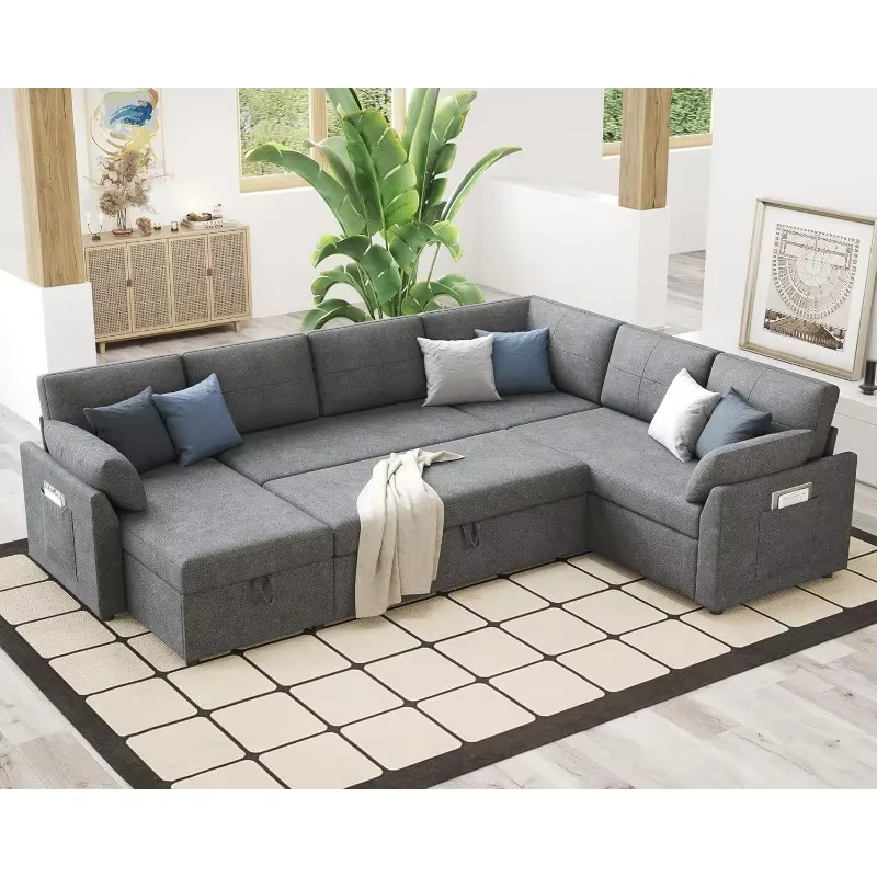 VanAcc Pull Out Sofa, 112 Inch Oversized U Shape Sleeper Sofa Couch with Storage Chaise & 3 Seater,Comfy Couch with Pull Out Bed