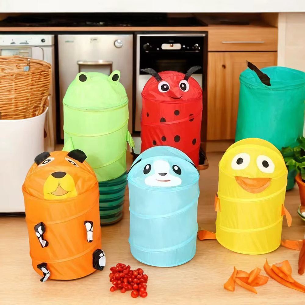 Cute Cartoon Animal Household Childs Toys Bucket Folding Cylinder Laundry Basket Toy Storage Organizer Bag Bamboo basket Box Gym