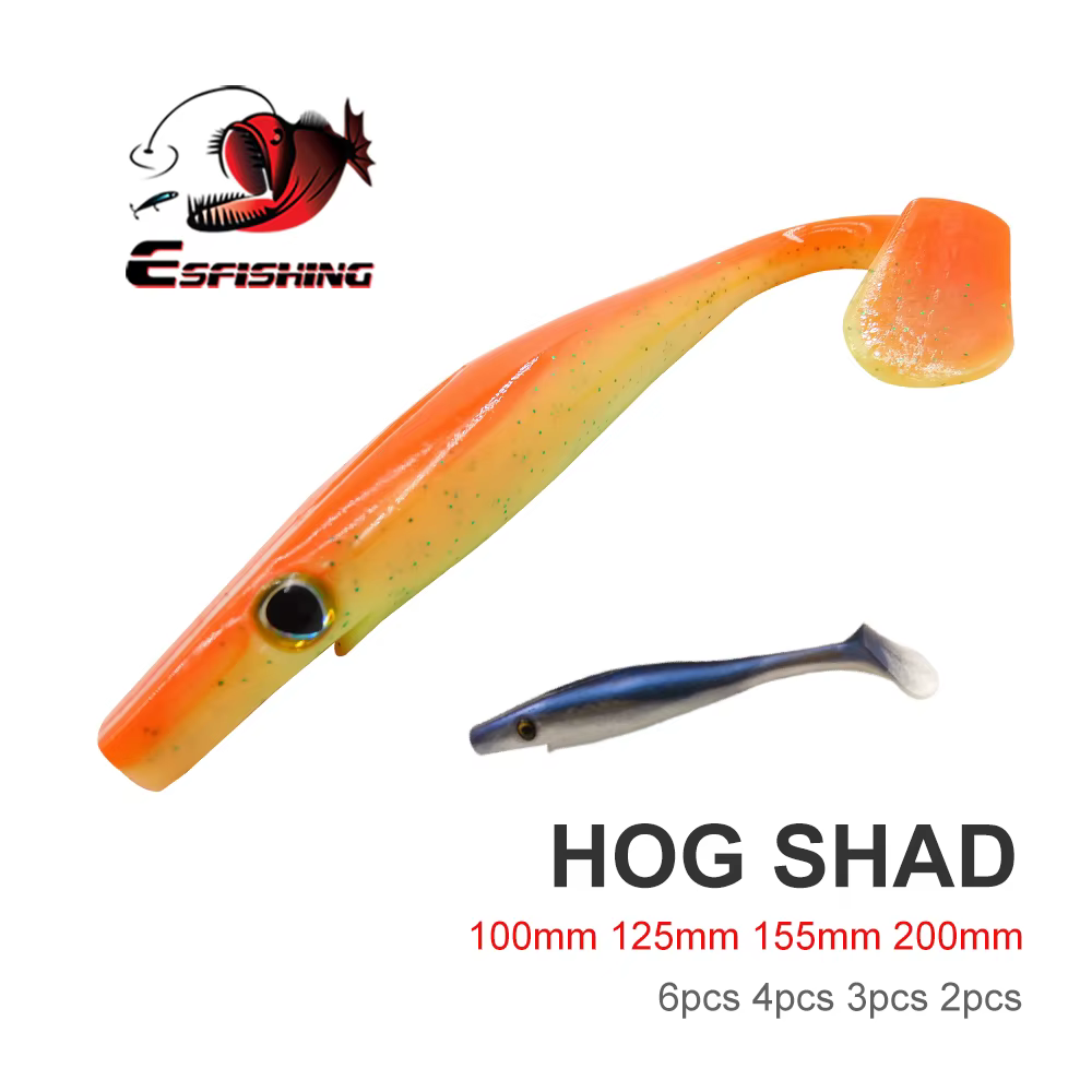ESFISHING New Hog Shad 100mm 125 150 200mm Sea Fishing Silicone Wobbler Soft Baits Paddle Tail Pesca Artificial Fishing Lure