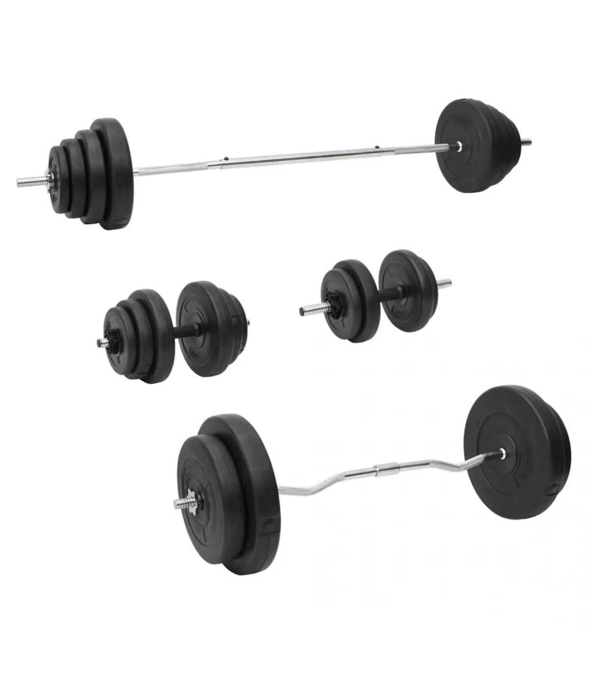 Free weight set of bars and dumbbells with discs 120 kg