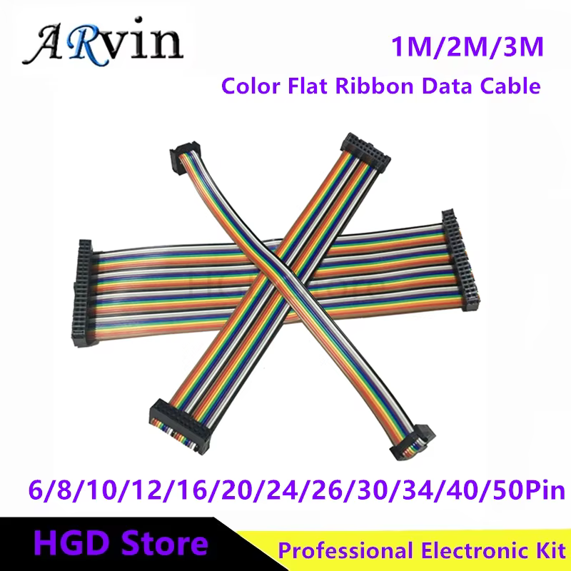 2.54MM pitch FC-6/10/14/40/50Pin 1M/2M/3M JTAG ISP Download Cable Color Flat Ribbon Data Cable For DC3 IDC Box Header