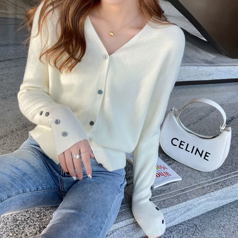 Soft V-neck Knot Cardegan Coat Women's inner spring autumn thin loose top CD0670