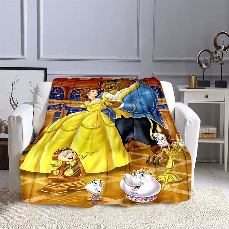 Beauty and The Beast Blanket for Sofa King Size Cute Soft Disney Style Throw Fluffy Bed Blanket New Born Winter Blanket Gift