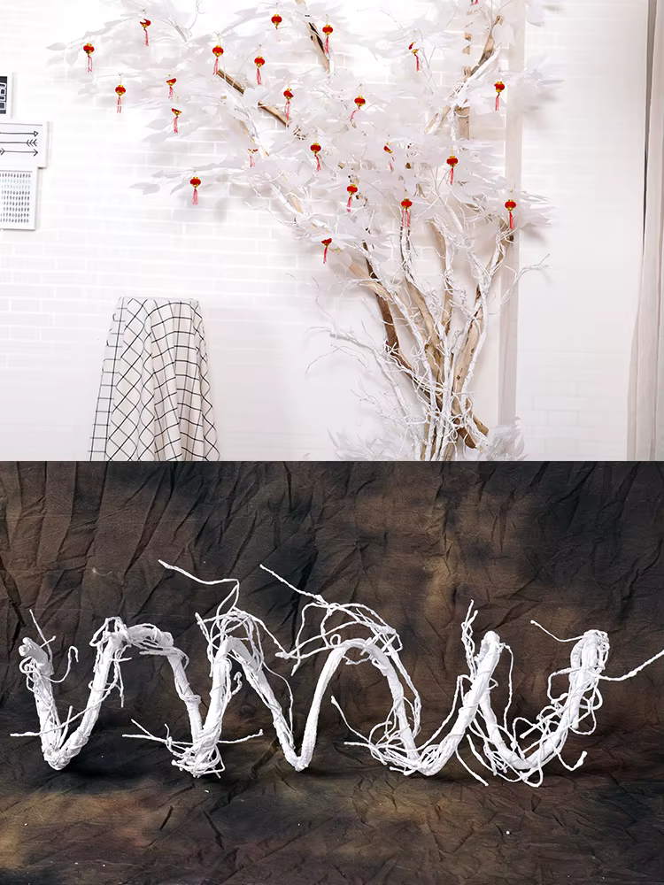 300cm Flexible Vines Cherry Branches Fake Twigs Decorative Tree White Trunk Liana Artificial Plants Wall Hanging Outdoor Wedding