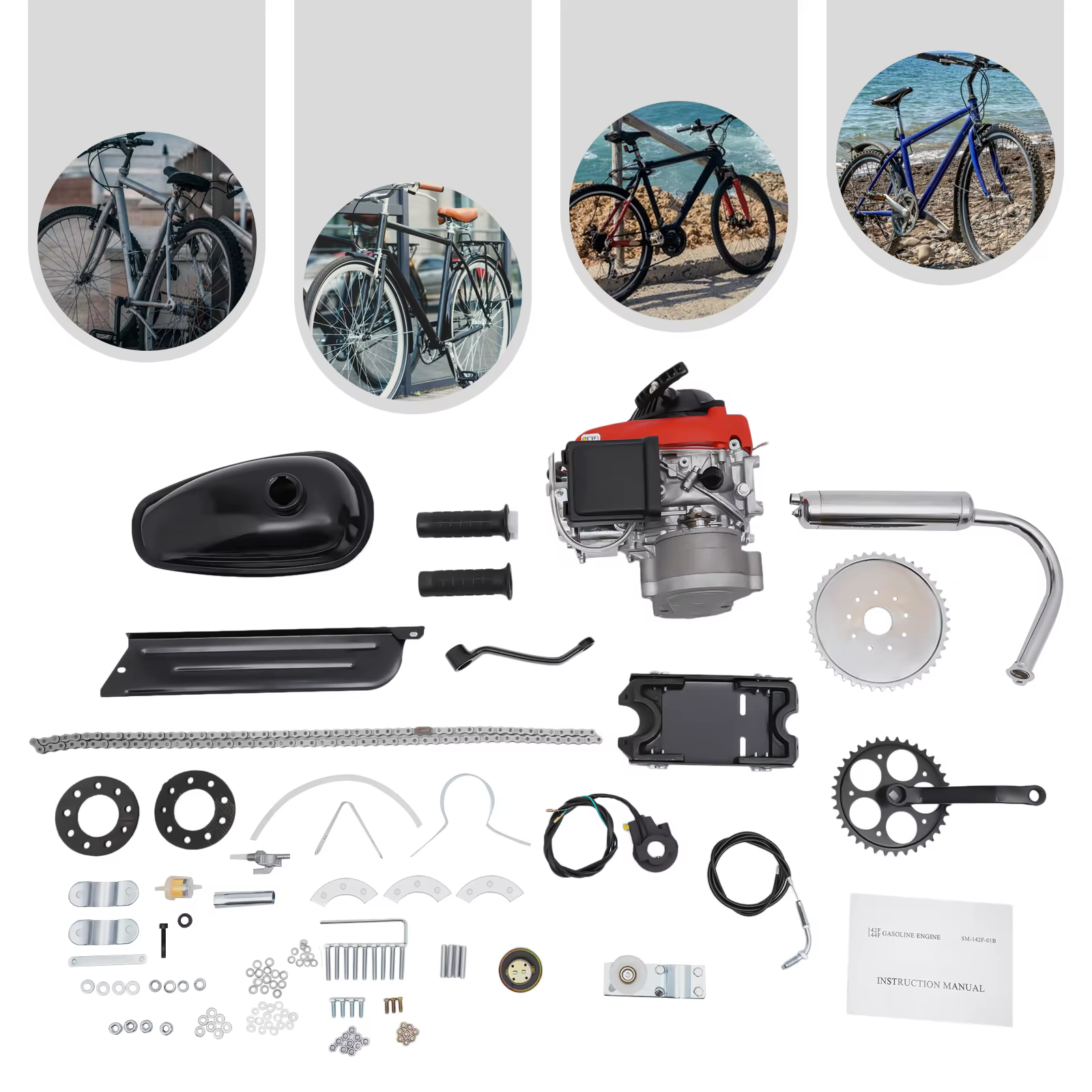 4 Stroke 53CC Fuel Gate Speed Control Gas Petrol Motorized Bicycle Engine Motor Kit 1.5kw