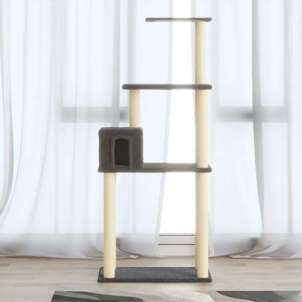 Dark Grey Cat Tree 147cm with Sisal Scratching Posts - Ideal for Cats to Play & Relax