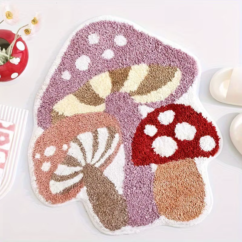 Alien Mushroom Bathroom Floor Mat Imitation Cashmere Bathroom Water-Absorbent Anti-Slip Foot Mat Home Cartoon Bedside Blanket