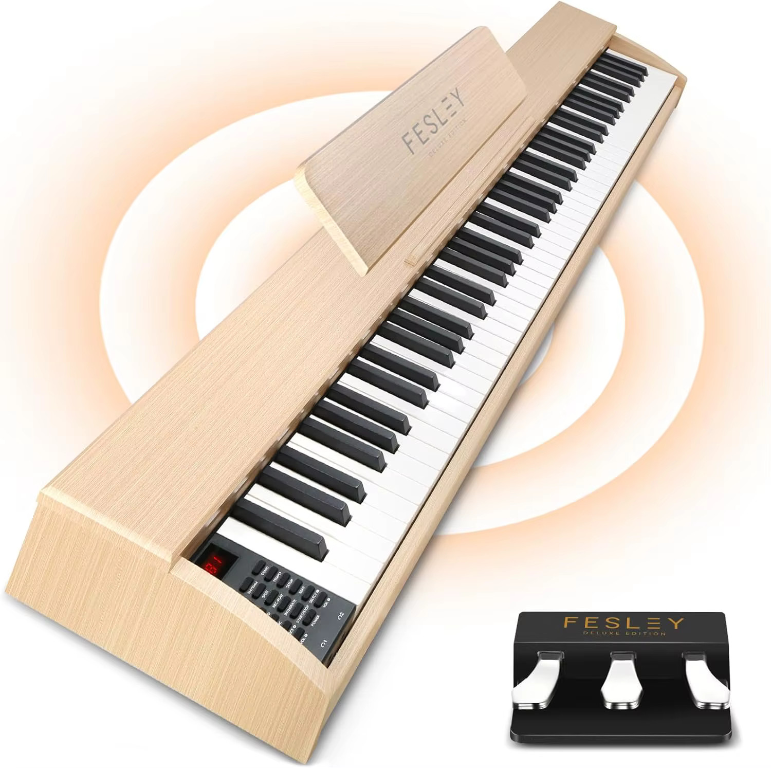 Fesley Home Digital Piano Keyboard -  Real Sampled Sound Source, 88 Key Full Size Weighted Keyboard, 3-Pedal System, MIDI