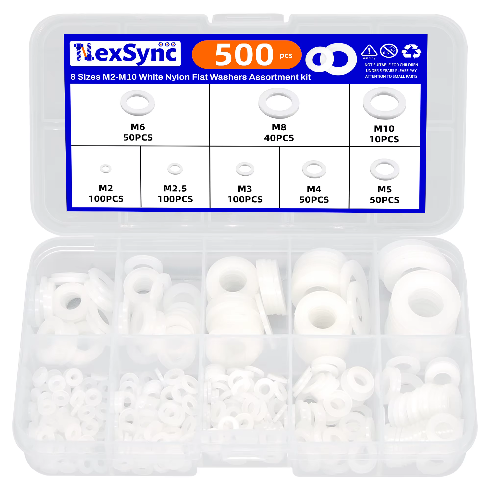 500Pcs M2 M2.5 M3 M4 M5 M6 M8 M10 White Plastic Nylon Flat Washer Flat Gasket Screw Bolt Insulation Washer Assembly Kit