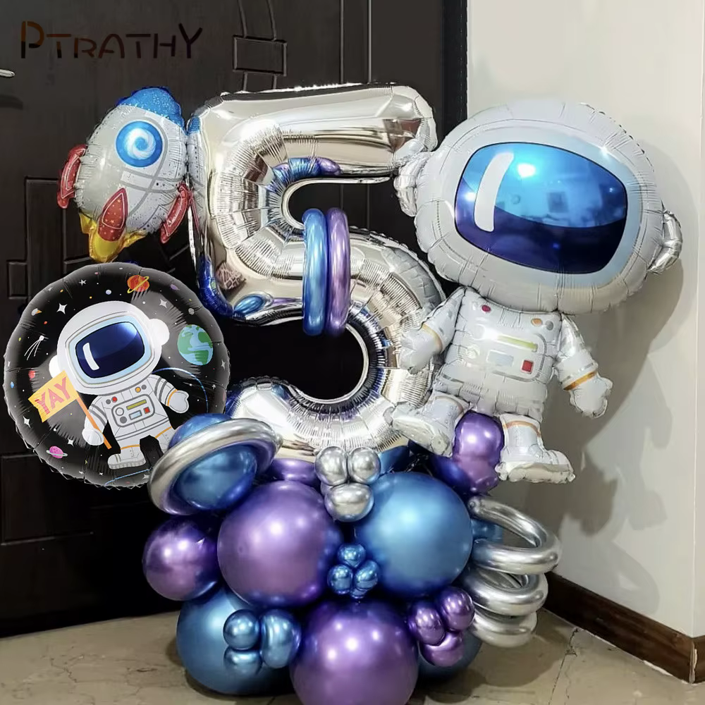 33Pcs Universe Rocket Astronaut Space Balloons Sets for Boy Galaxy Space Theme for Kids Birthday Party Baby Shower Decorations