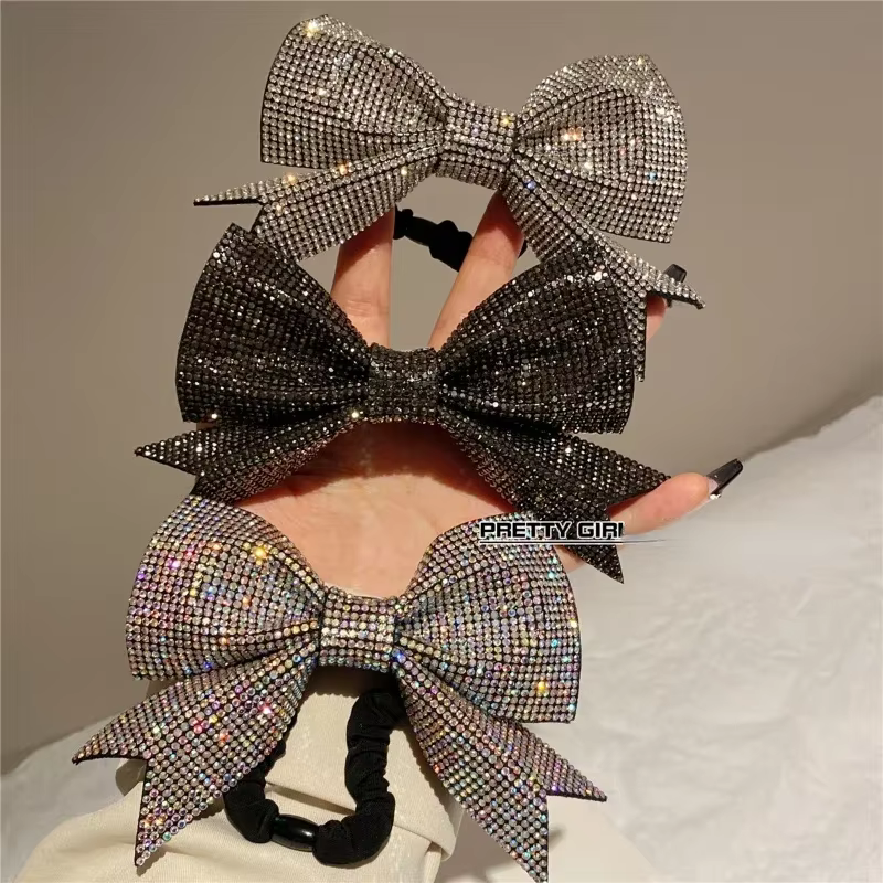 Korean Bow Elastics Hair Ties for Women Girls Shiny Crystal Ponytail Hair Rope Rubber Headbands Hair Accessoriesi-Remiel