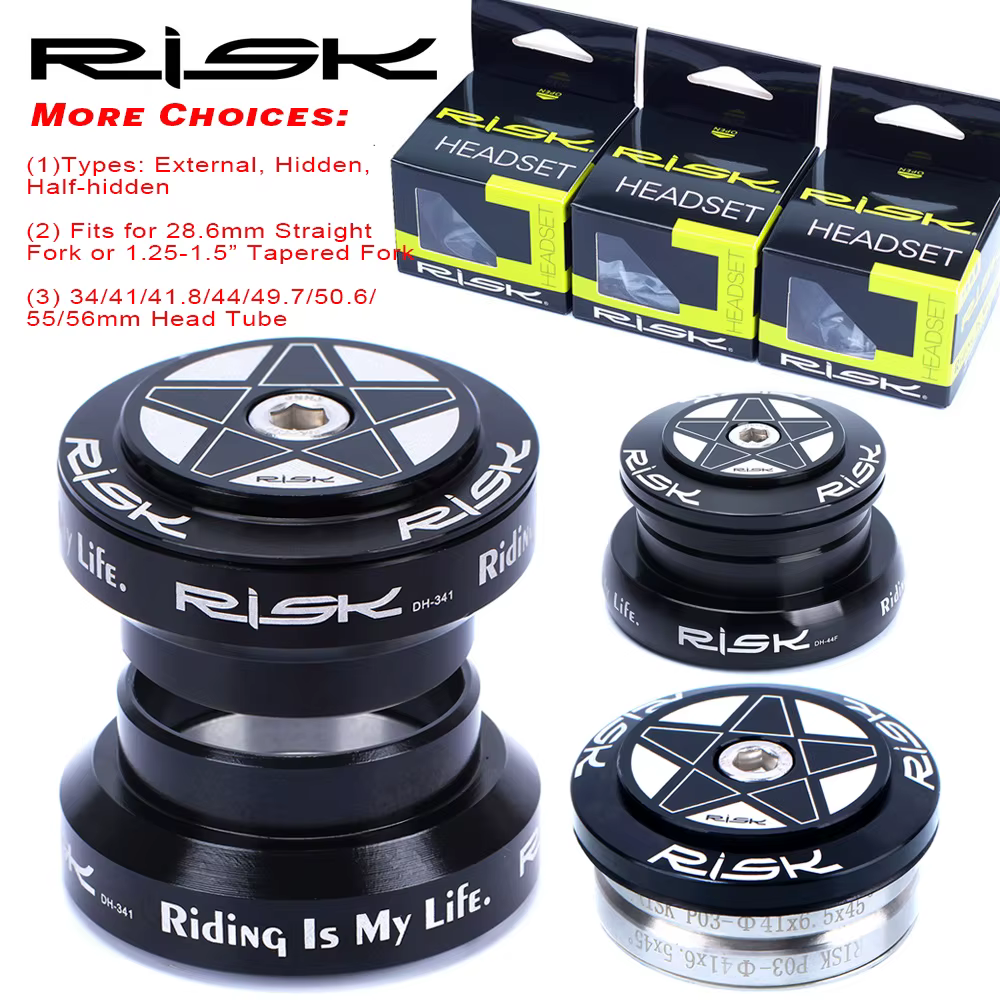 RISK MTB Road Bicycle Headsets 44mm 34/41/41.8/49.7/50.6/55/56mm for Bike 28.6mm 1 1/8 Straight 1.25-1.5" 1 1/4-1/2 Tapered Fork