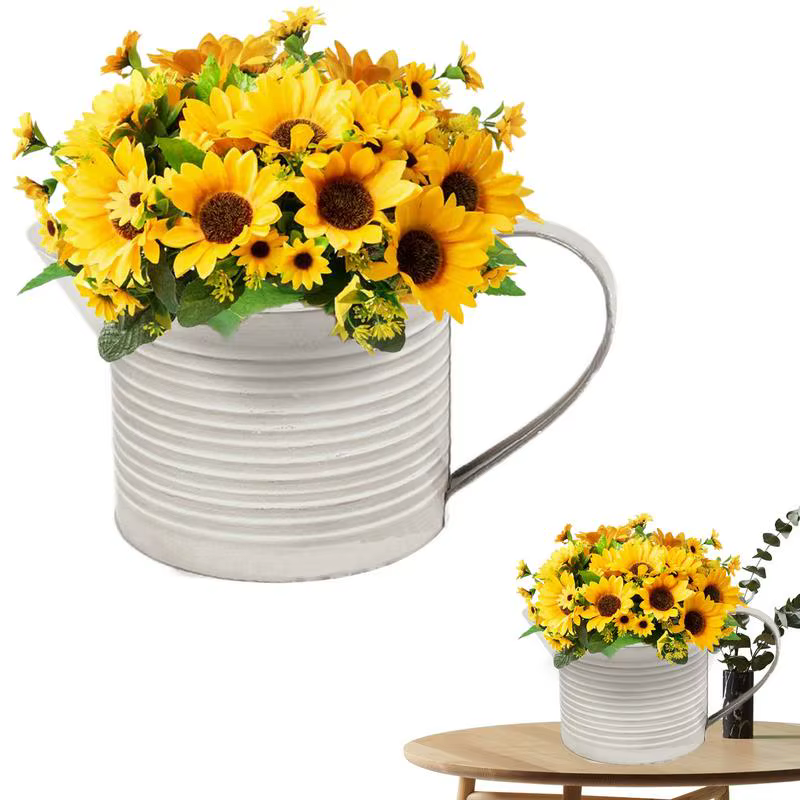 Rustic Metal Flower Vase White Shabby Chic Vintage Farmhouse Jug Vase Milk Jug Vase White For Home Farmhouse Decoration