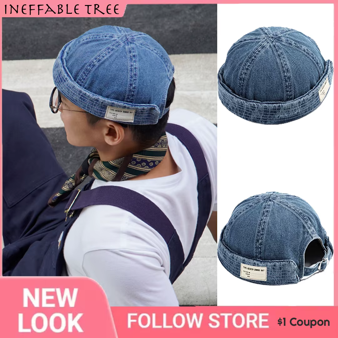 Retro Skull cap Landlord Breathable Beanie Hats For Men Women Patch Cap Adjustable Washed Brimless Hat Vintage Hip Hop Hat